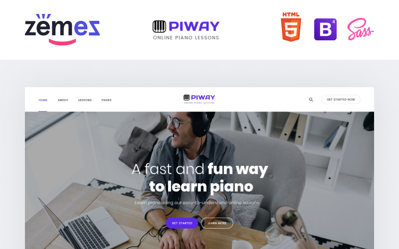 PIWAY - Muziekschool Meerdere pagina's schone HTML-websitesjabloon
