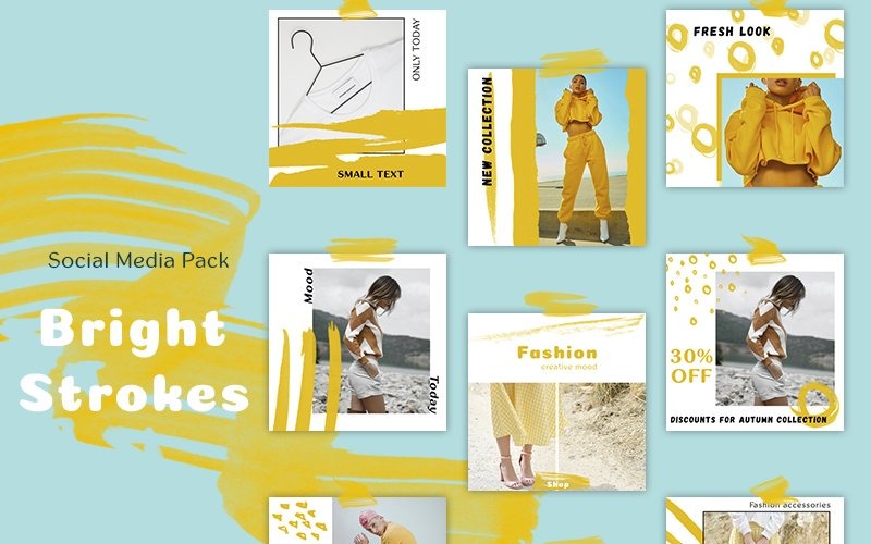 Download Шаблон для соцсетей "Bright Strokes - Pack Social Media Template" / Bright Strokes - Pack Social Media Template - Шаблон для соцсетей на тему графика social,media,blogger,instagram,banner,stories,template,ads,minimal,square,vertical,mobile,phone,popular,unique,modern,bundle,postundefined,bright,yellow