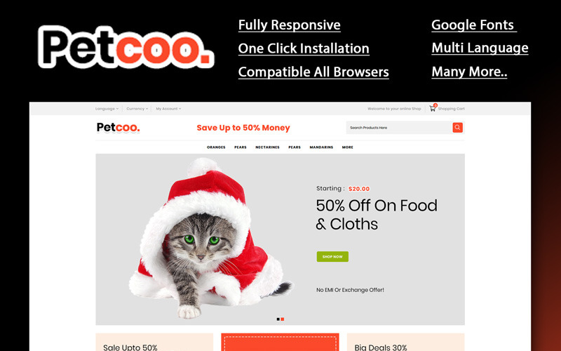 Petcoo -Pet Store OpenCart шаблон