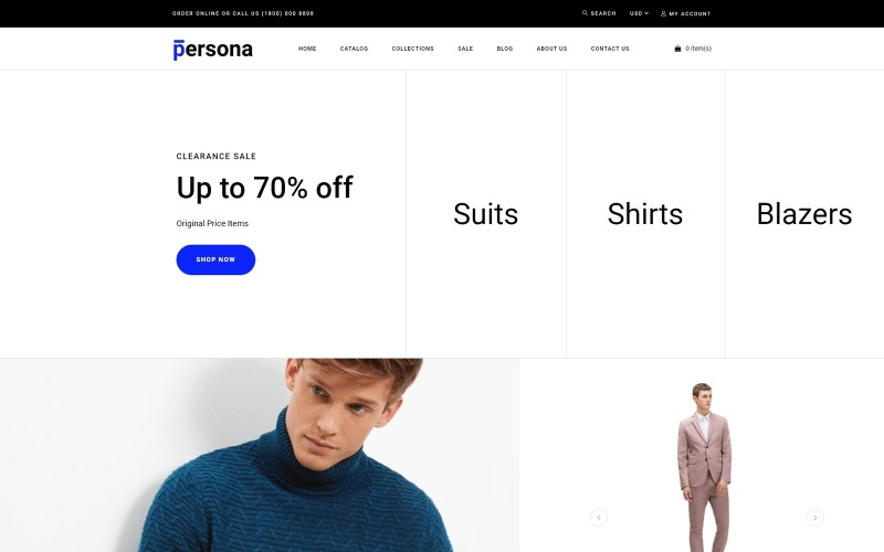 Persona - Stílusos férfi ruhabolt Shopify téma