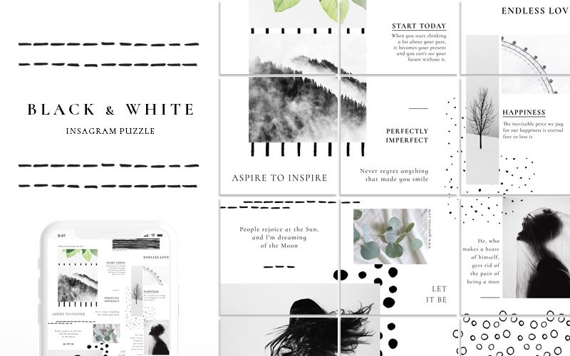 Download Шаблон для соцсетей "Black &amp; White - Instagram Puzzle Social Media Template" / Black &amp; White - Instagram Puzzle Social Media Template - Шаблон для соцсетей на тему графика template,instagram,grid,business,blogger,commerce,psd,lifestyle,puzzle,tiles,social,media,bundle,minimalism,simple,stylish,black,white,geometry,post