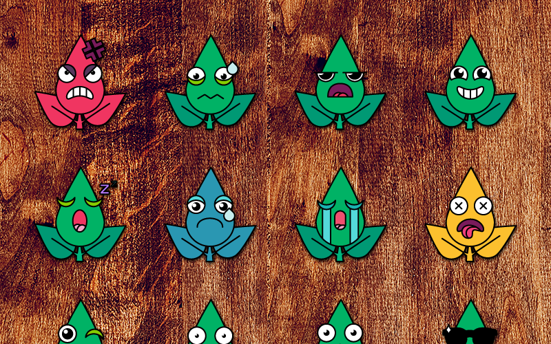 Download Иллюстрация "Eco Smiles Set - Illustration" / Eco Smiles Set - Illustration - Иллюстрация на тему графика icon set emoticon emoji facial plant face leaf green kawaii expression emotion negative positive emotions nature botanical ecology eco bio