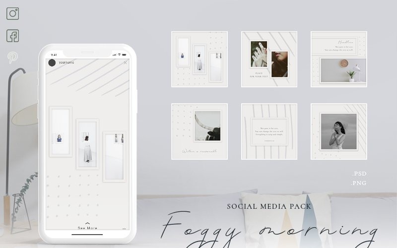 Download Шаблон для соцсетей "Foggy morning - Pack Social Media Template" / Foggy morning - Pack Social Media Template - Шаблон для соцсетей на тему графика ads,banner,lifestyle,modern,marketing,trendy,store,strokes,design,beauty,blog,facebook,instagram,template,minimal,popular,post,stories,fashion