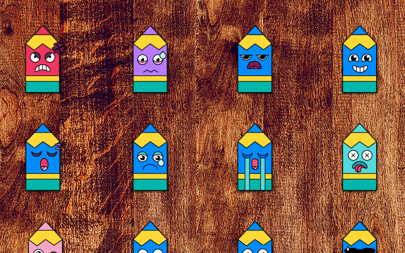 Download Иллюстрация "Funny Pencil Smiles Set - Illustration" / Funny Pencil Smiles Set - Illustration - Иллюстрация на тему графика sticker cartoon emoticon pencil feeling happy angry mad teary sleep scared expressive smile cute face emoji study office school