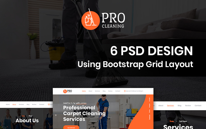 Download PSD шаблон "Pro Cleaning - Cleaning PSD Template" / Pro Cleaning - Cleaning PSD Template - PSD шаблон на тему клининговая компания cleaning service maintenance theme template psd photoshop