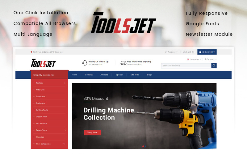 Toolsjet Hardware Store OpenCart Template 87794