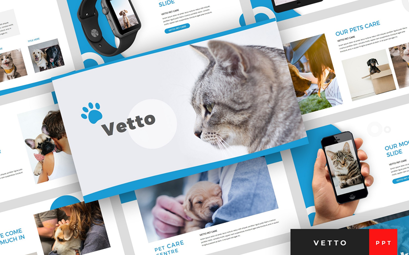 Vetto - Презентация по уходу за домашними животными шаблон PowerPoint