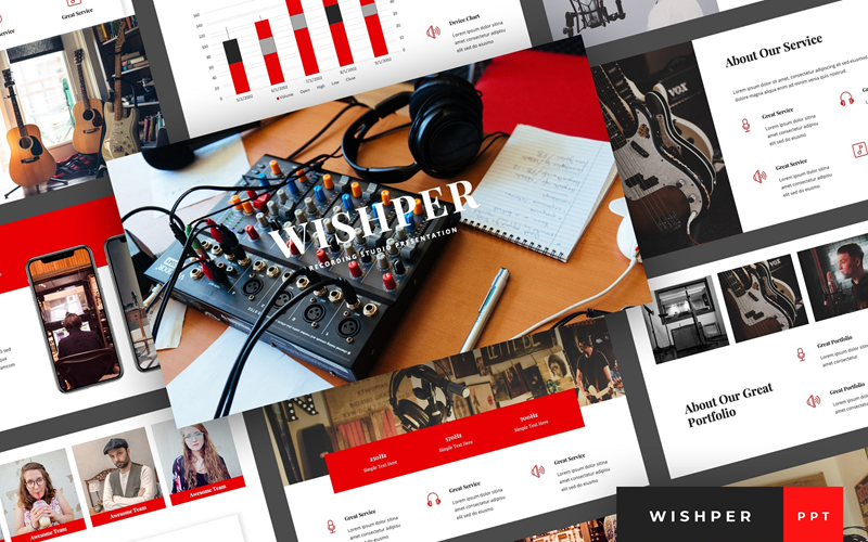 Wishper - PowerPoint-mall för presentationsstudio för inspelningsstudio