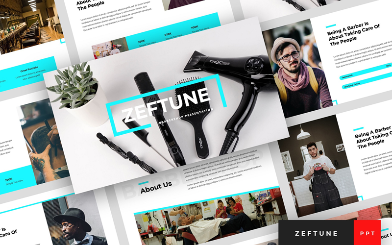 Zeftune - modelo de apresentação de barbearia PowerPoint