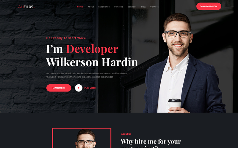 Download PSD шаблон "Alifilos One Page Portfolio PSD Template" / Alifilos One Page Portfolio PSD Template - PSD шаблон на тему персональная страница bootstrap business clean corporate creative freelancer gency html minimal minimalist modern multipurpose personal photography portfolio