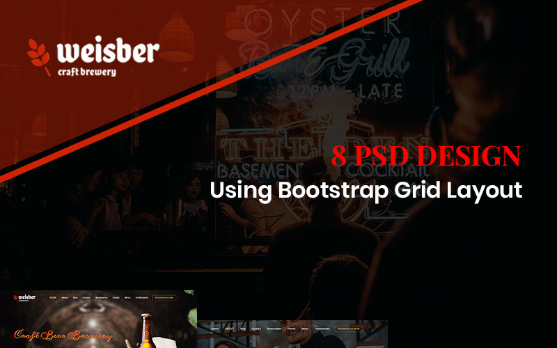 Download PSD шаблон "Weisber - Pub PSD Template" / Weisber - Pub PSD Template - PSD шаблон на тему напитки pub drinks theme template psd photoshop