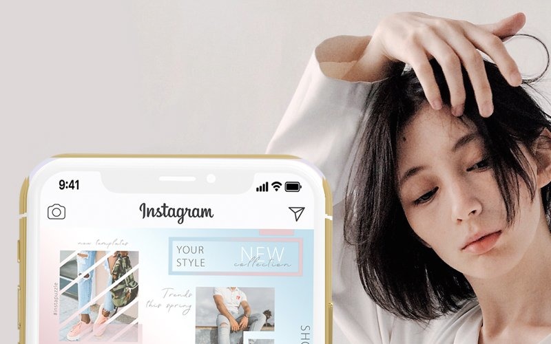Download Шаблон для соцсетей "DAWN - Instagram Puzzle Social Media Template" / DAWN - Instagram Puzzle Social Media Template - Шаблон для соцсетей на тему графика blog,post,template,discount,instagram,lifestyle,minimal,modern,marketing,sale,social,media,trendy,store,tape,puzzle,seamless,blue,pink,straight