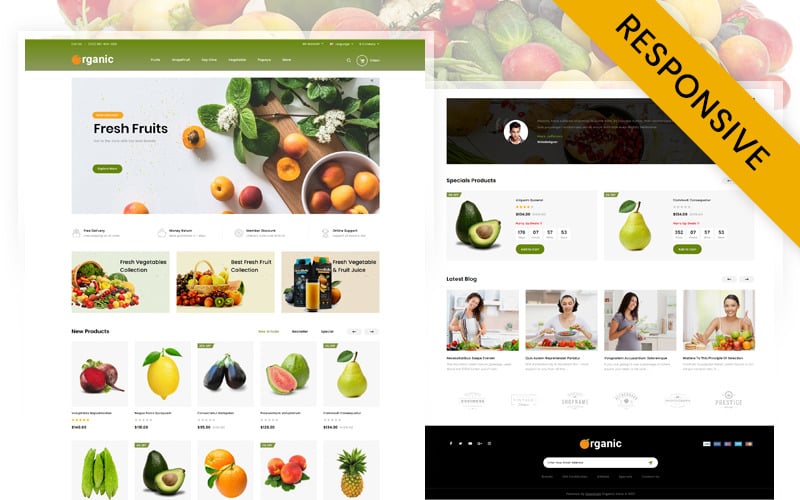 Modelo responsivo OpenCart para loja de frutas orgânicas