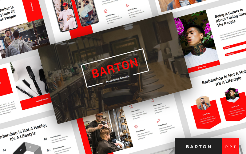 Barton - Barbershop Presentation PowerPoint-mall