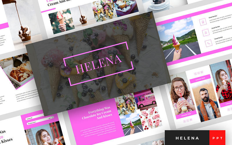 海伦娜 - 冰淇淋演示文稿的PowerPoint模板