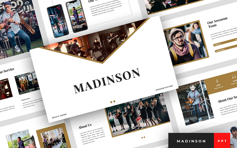 Madinson - Muziekbandpresentatie PowerPoint-sjabloon