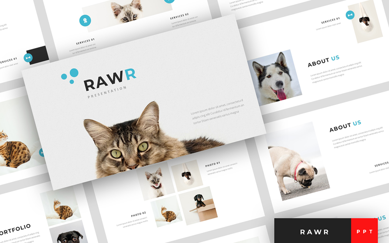 Rawr - modelo de PowerPoint de apresentação de serviço para animais de estimação