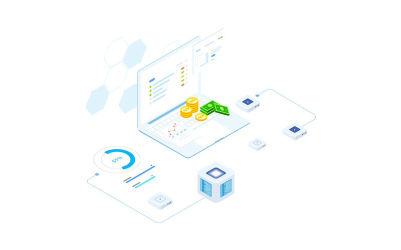 Download Иллюстрация "Financial Report on Blockchain Isometric 5 - FV - Illustration" / Financial Report on Blockchain Isometric 5 - FV - Illustration - Иллюстрация на тему графика 