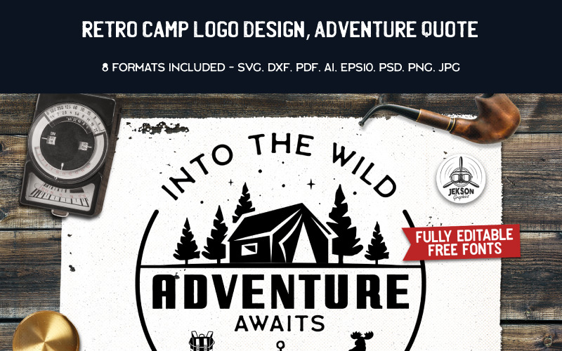 Download Шаблон логотипа "Retro Camp Adventure Quote Logo Template" / Retro Camp Adventure Quote Logo Template - Шаблон логотипа на тему графика adventure t shirt print logo vintage wanderlust mountain hiking template tee design tshirt insignia activity stamp
