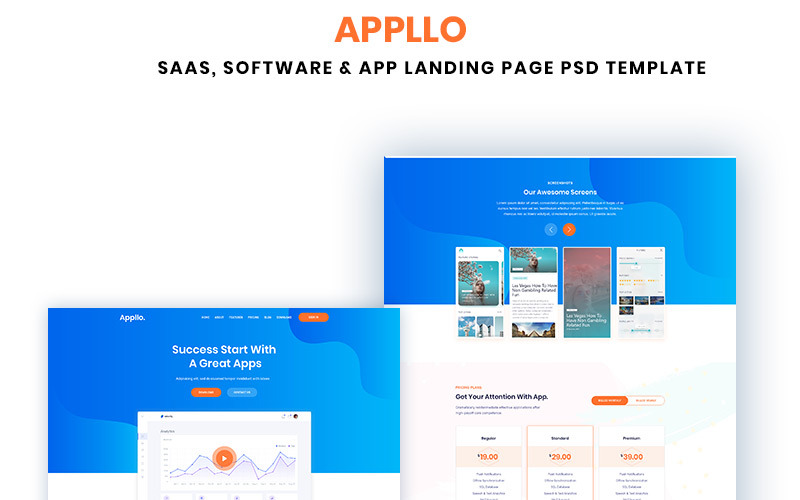 Appllo - Modèle PSD de page de destination Saas, logiciel et application