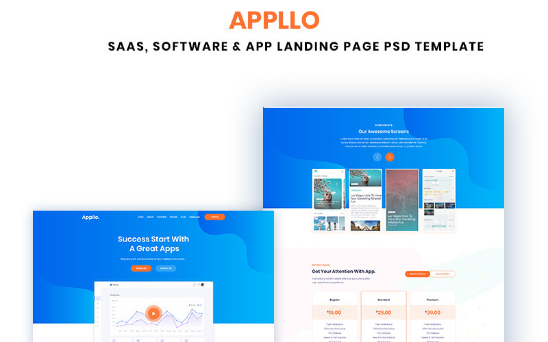 Appllo - Saas, programvara och app-målsida PSD-mall