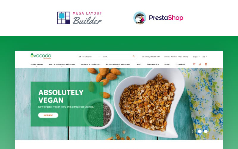 Авокадо - тема PrestaShop для вегетаріанського магазину