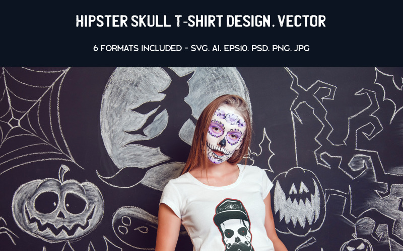 Download T-shirt Design "Hipster Skull Design. Vector SVG - T-shirt Design" / Hipster Skull Design. Vector SVG - T-shirt Design - T-shirt Design на тему графика hipster skull t-shirt tee graphic template skeleton retro vintage father day beard mustache