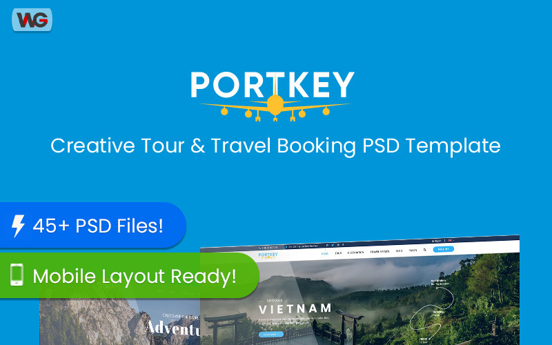 PortKey - Kreatív túra és utazási foglalás PSD sablon