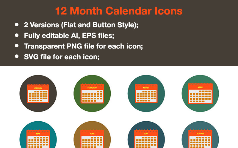 Download Набор иконок "Premium - 12 Months Calendar Icon Set" / Premium - 12 Months Calendar Icon Set - Набор иконок на тему графика 12; months; calendar; set; icon; january; february; march; april; may; june; july; august; september; october; november; december; time; date; schedule;