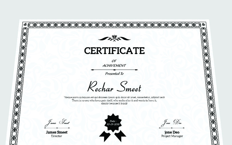 Download Шаблон сертификата "Rechar Achievement Certificate Template" / Rechar Achievement Certificate Template - Шаблон сертификата на тему графика certificate,achievement,appreciation,award,print,printable,school,academic,photoshop,white,simple,clean,minimal,template,editable,a4