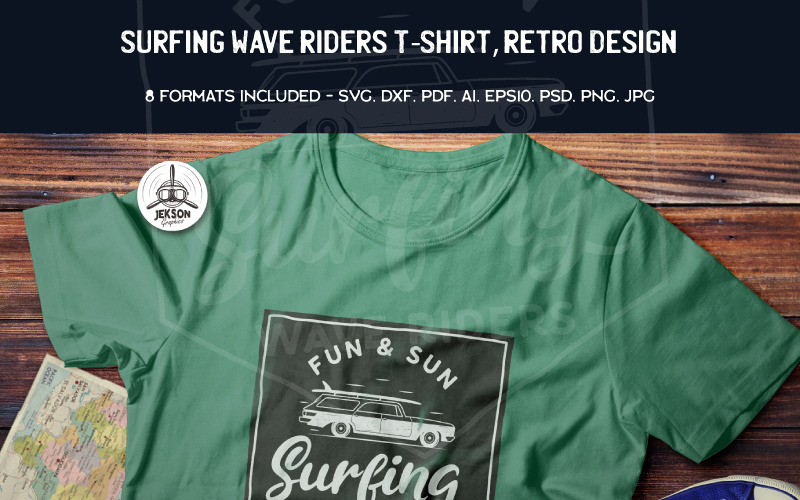 Surfing Wave Riders Retro Design - tričko design