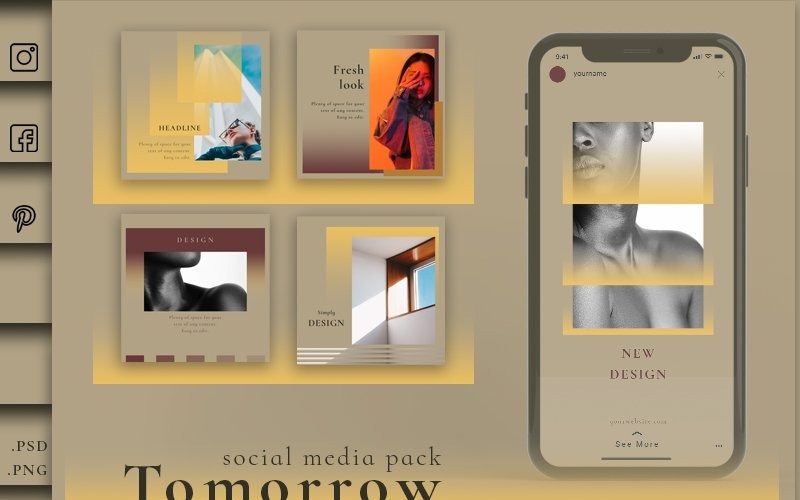 Download Шаблон для соцсетей "Tomorrow - Pack Social Media Template" / Tomorrow - Pack Social Media Template - Шаблон для соцсетей на тему графика blog,instagram,twitter,facebook,banner,stories,pinterest,template,psd,photoshop,post,design,stylist,trend,minimal,simple,minimalist,minimalism,style,templates