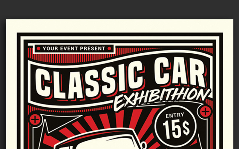 Download Фирменный стиль "Classic Car Exhibition - Corporate Identity Template" / Classic Car Exhibition - Corporate Identity Template - Фирменный стиль на тему графика auto background car poster classic classic cars flyer club design driving flyer garage machine mechanic motor race real rental retro