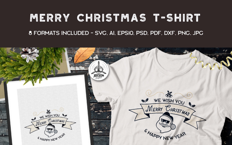 Download T-shirt Design "Merry Christmas - T-shirt Design" / Merry Christmas - T-shirt Design - T-shirt Design на тему графика christmas tshirt party holiday xmas vector logo print sweater new year ugly branding decoration template set svg bundle badges