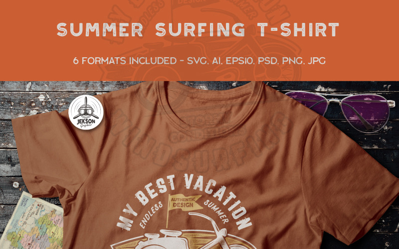 Download T-shirt Design "My Best Vacation, Windsurfing - T-shirt Design" / My Best Vacation, Windsurfing - T-shirt Design - T-shirt Design на тему графика surfing logo summer badge patch design outdoors svg wanderlust surf t-shirt road trip adventure insignia hiking print branding travel label