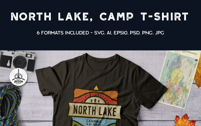 Download T-shirt Design "North Lake - Camping Adventure - T-shirt Design" / North Lake - Camping Adventure - T-shirt Design - T-shirt Design на тему графика camping logo summer badge patch design outdoors svg wanderlust camp mountains adventure insignia hiking t-shirt print branding label