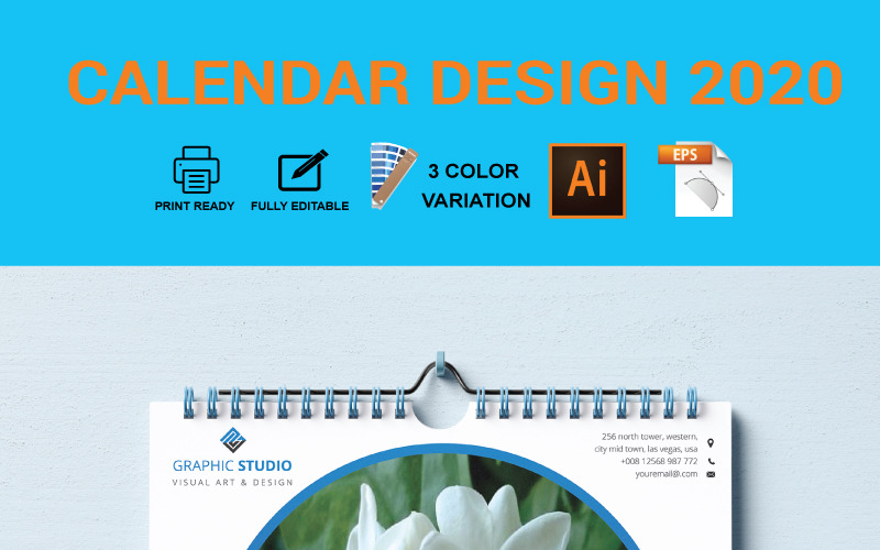 Download Planner "Calendar Design 2020 Planner" / Calendar Design 2020 Planner - Planner на тему графика business calendar 2020 clean corporate creative days desk holidays marketing modern monday month new year office orange print ready professional