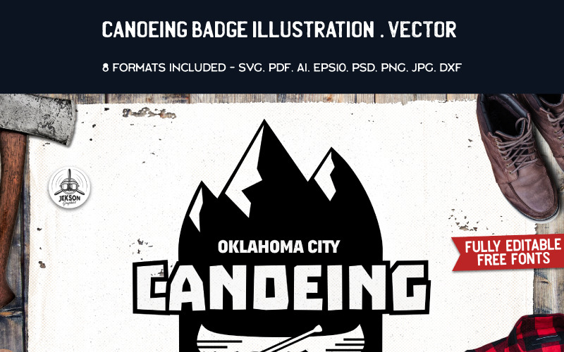 Download Иллюстрация "Canoe Sports Badge - Illustration" / Canoe Sports Badge - Illustration - Иллюстрация на тему графика camping logo summer badge patch design outdoors svg wanderlust camp travel icon mountains adventure insignia t-shirt print branding label canoe