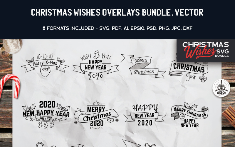 Download Иллюстрация "Christmas Wishes Overlays - Illustration" / Christmas Wishes Overlays - Illustration - Иллюстрация на тему графика christmas holiday xmas vector logo print sweater new year decoration template set svg bundle badges overlay t-shirt illustration typography
