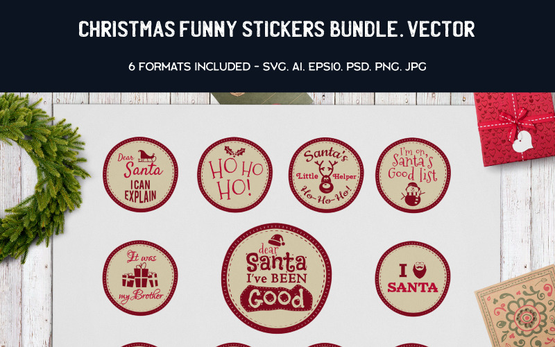 Etiquetas engomadas divertidas de la Navidad, insignias - ilustración