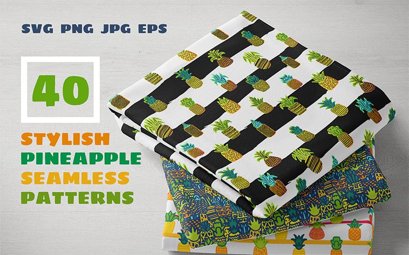 Download Иллюстрация "Pineapples Patterns Set - Illustration" / Pineapples Patterns Set - Illustration - Иллюстрация на тему графика seamless pattern pineapple tropical exotic fruit summer seasonal tasty nutrition organic vitamin ananas vegetarian fresh vector ornament print backdrop background