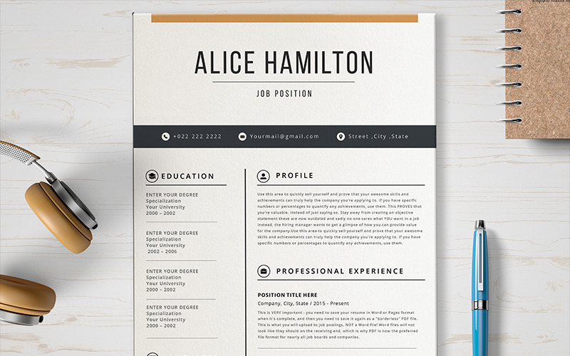 Download Резюме "Alice Hamilton Cv Resume Template" / Alice Hamilton Cv Resume Template - Резюме на тему графика cv,resume,template,vitae,a4,templates,editable,curriculum,design,employment,modern,professional,simple,student,portfolio,career,layout,clean,cmyk,job