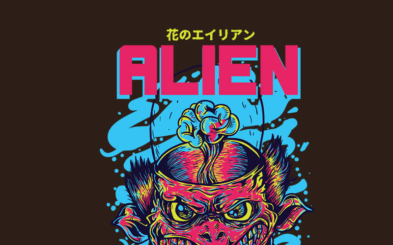 Download T-shirt Design "Alien Invaders - T-shirt Design" / Alien Invaders - T-shirt Design - T-shirt Design на тему графика illustration t-shirt design artwork apparel merch cartoon events fashion alien dark creepy monster creature brain grunge object grasphics drawing