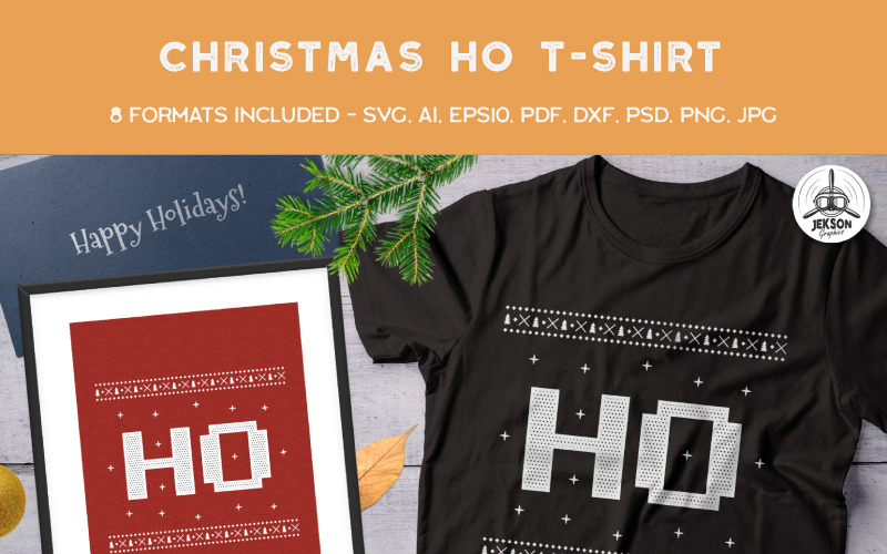 Download T-shirt Design "Christmas Ho - T-shirt Design" / Christmas Ho - T-shirt Design - T-shirt Design на тему графика christmas tshirt party holiday xmas vector logo print sweater new year ugly branding decoration template set svg bundle christmas badges