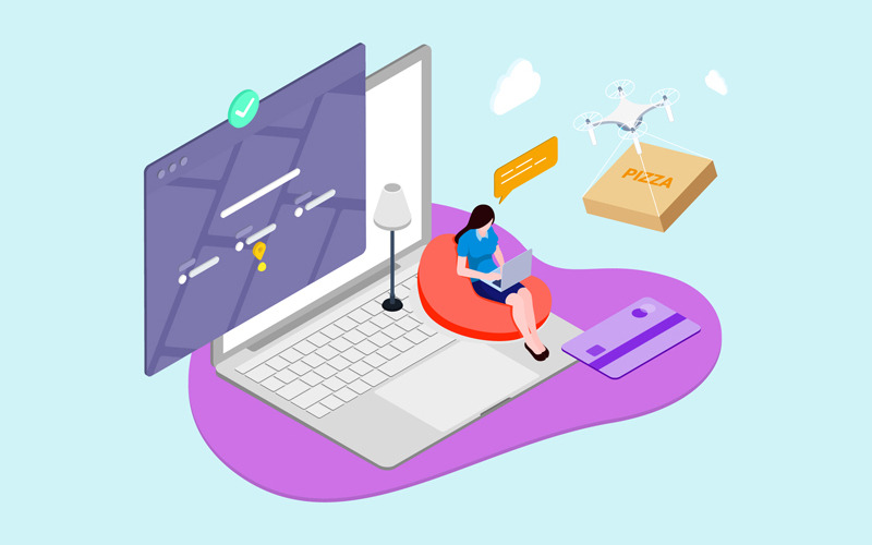 Download Иллюстрация "IOT Drone Delivery Isometric 4 - TU - Illustration" / IOT Drone Delivery Isometric 4 - TU - Illustration - Иллюстрация на тему графика isometric illustration blockchain platform finance report chart analysis growth device laptop bussiness strategy people design.