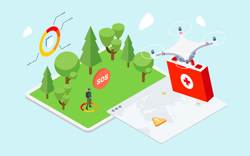 Download Иллюстрация "IOT Drone Search And Rescue Isometric 1 - TU - Illustration" / IOT Drone Search And Rescue Isometric 1 - TU - Illustration - Иллюстрация на тему графика isometric illustration blockchain platform finance report chart analysis growth device laptop bussiness strategy people design.