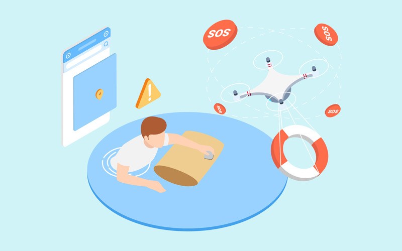 Download Иллюстрация "IOT Drone Search And Rescue Isometric 2 - TU - Illustration" / IOT Drone Search And Rescue Isometric 2 - TU - Illustration - Иллюстрация на тему графика isometric illustration blockchain platform finance report chart analysis growth device laptop bussiness strategy people design.