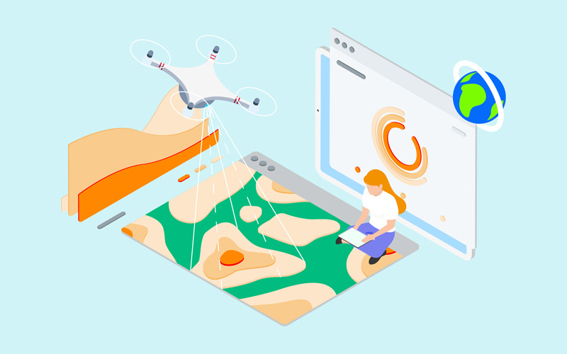 Download Иллюстрация "IOT Drone Survey And Map Isometric 4 - TU - Illustration" / IOT Drone Survey And Map Isometric 4 - TU - Illustration - Иллюстрация на тему графика isometric illustration blockchain platform finance report chart analysis growth device laptop bussiness strategy people design.