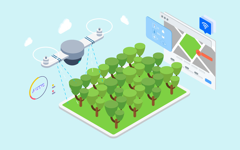 Download Иллюстрация "IOT Drone Watering Isometric 2 - TU - Illustration" / IOT Drone Watering Isometric 2 - TU - Illustration - Иллюстрация на тему графика isometric illustration blockchain platform finance report chart analysis growth device laptop bussiness strategy people design.