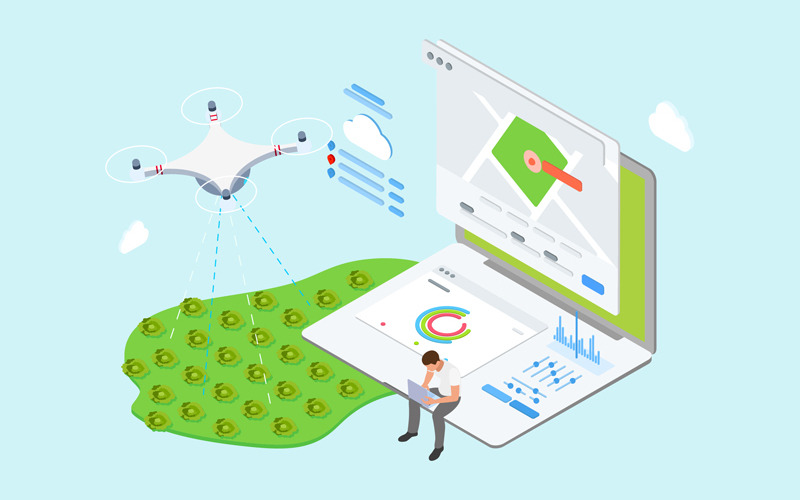 Download Иллюстрация "IOT Drone Watering Isometric 4 - TU - Illustration" / IOT Drone Watering Isometric 4 - TU - Illustration - Иллюстрация на тему графика isometric illustration blockchain platform finance report chart analysis growth device laptop bussiness strategy people design.